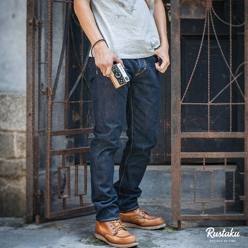 アメカジ  スリムストレートセルビッジデニムパンツ