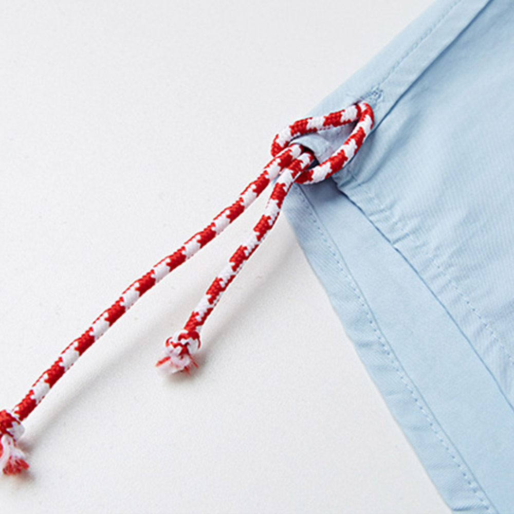高密度ヘビーウェイト　裾赤ドローストリング付きコットン長袖シャツ