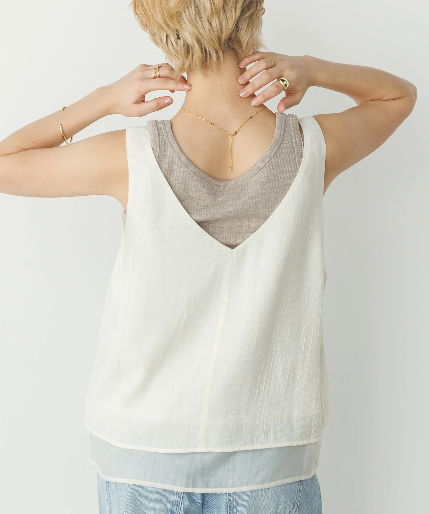 ワッシャーサテン ゆるタンクトップ