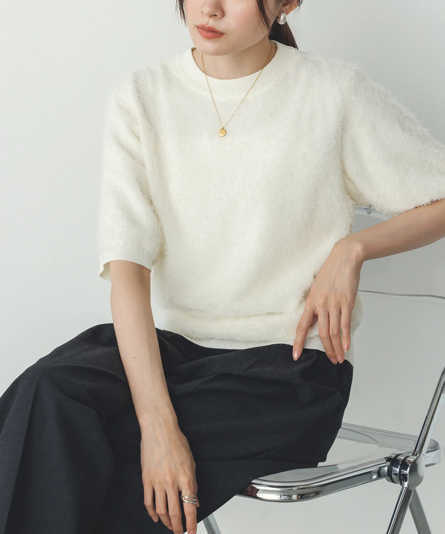 シアージャガード ハーフスリーブニット