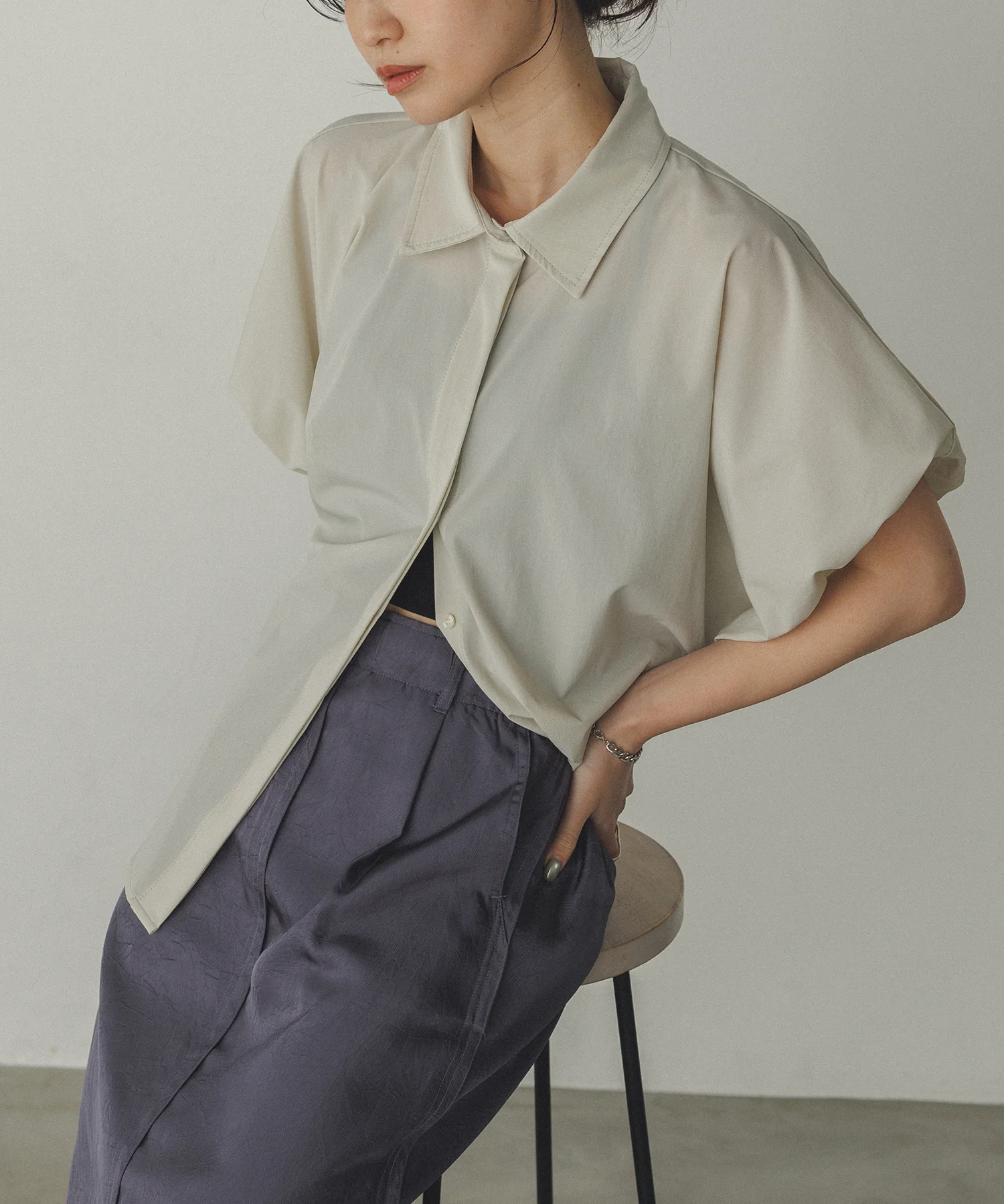 【接触冷感】 パフスリーブシャツ