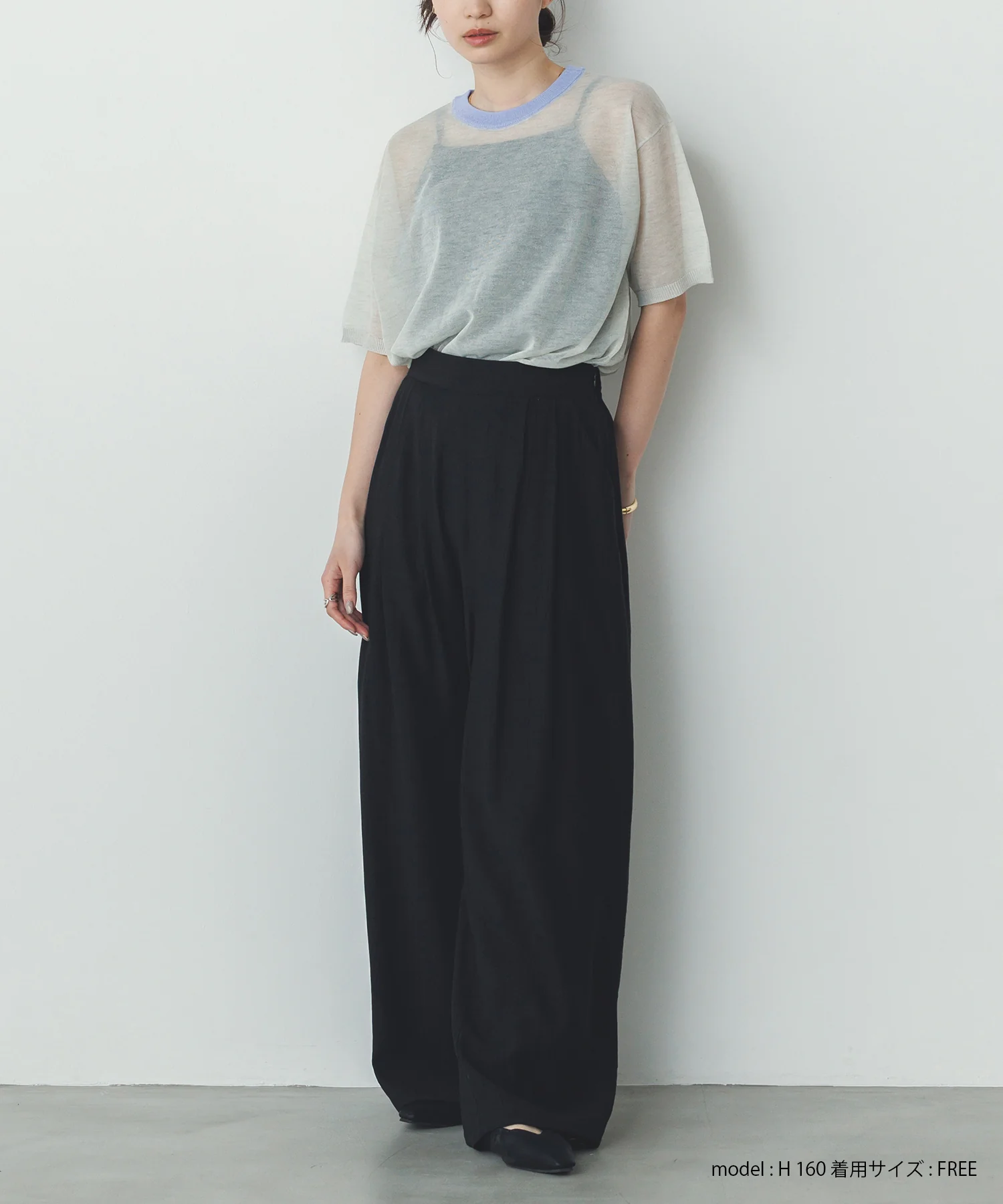 バイカラー シアー半袖ニット