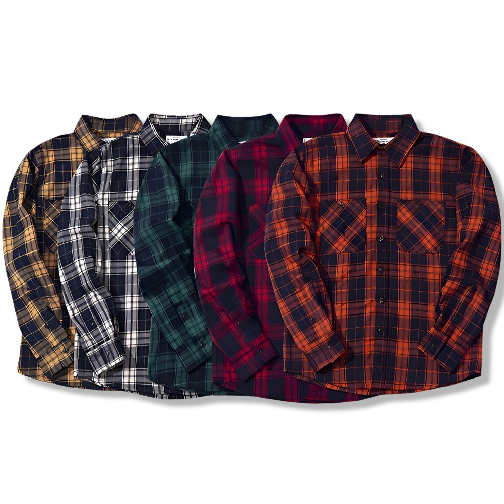 定番デザイン　ヘビーウェイトタータンチェック長袖シャツ