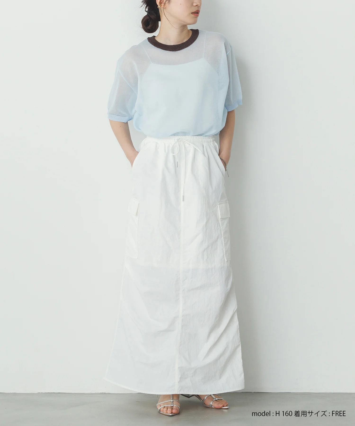 バイカラー シアー半袖ニット