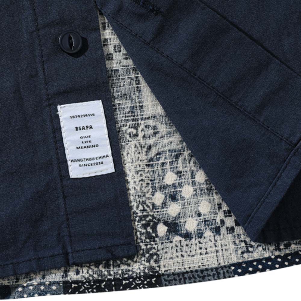 レトロ風パッチワークペイズリー柄長袖シャツ