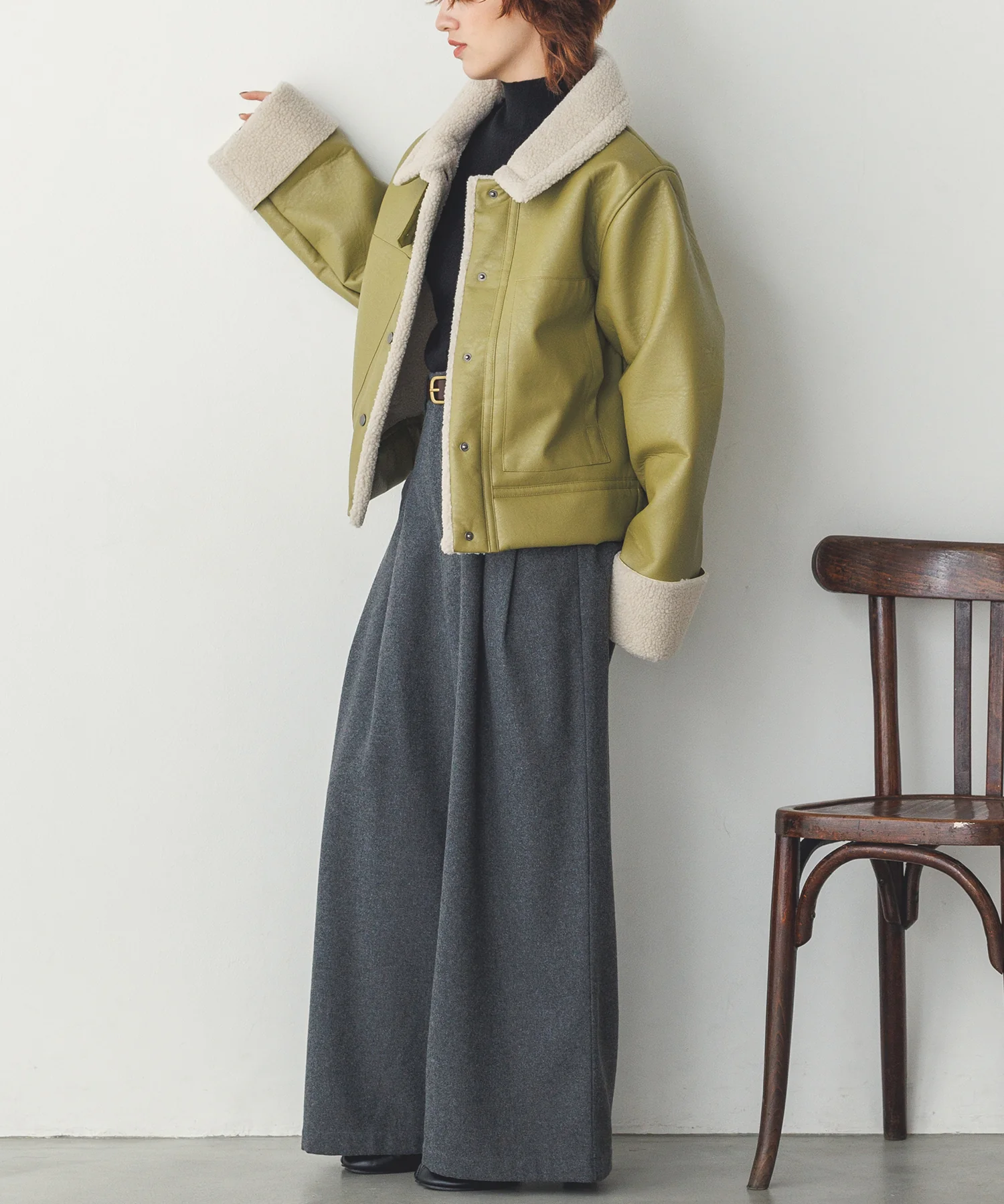 フェイクレザー×ボア ブルゾン