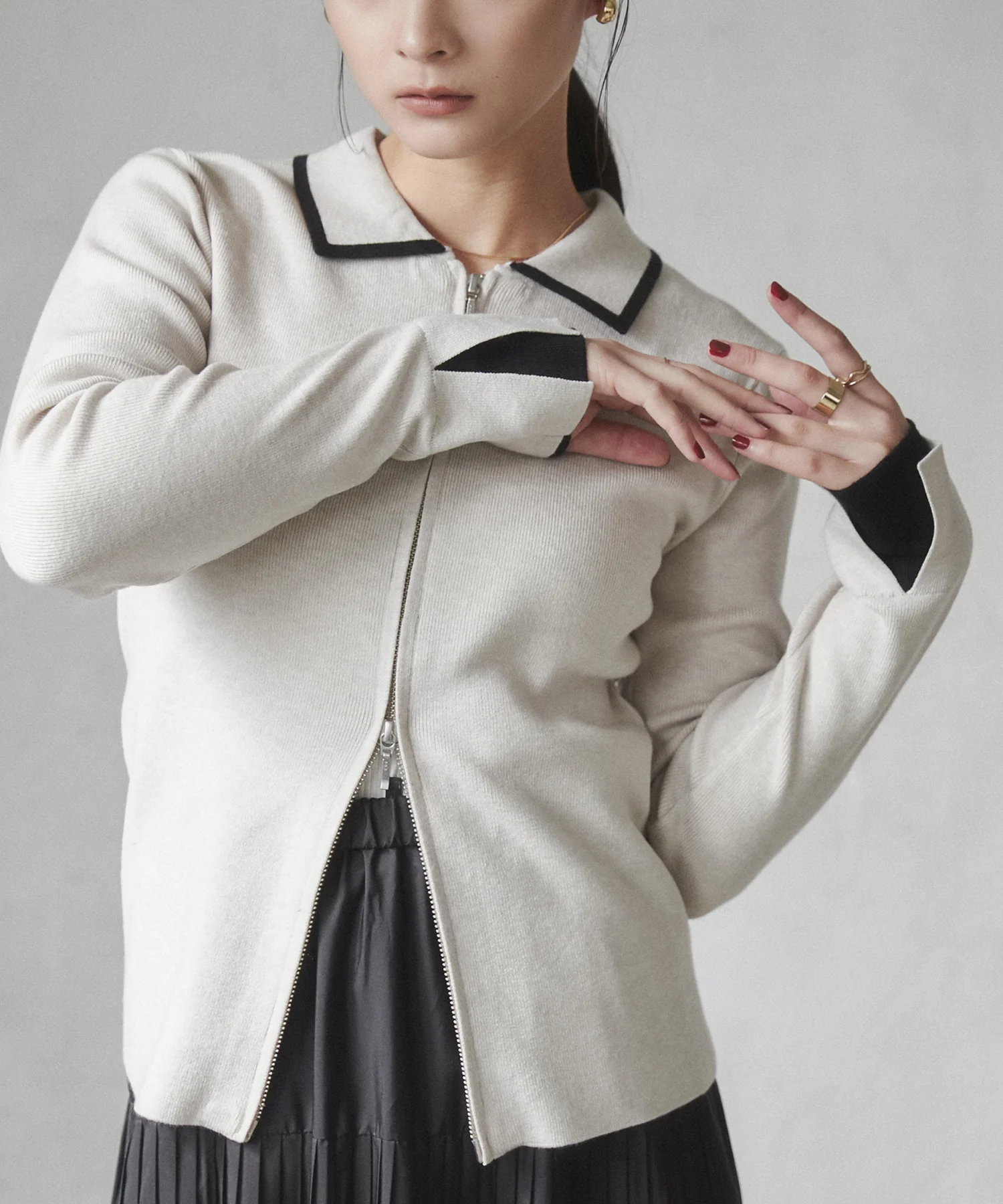 【静電気防止】やわもちヤーン Wジップポロニット