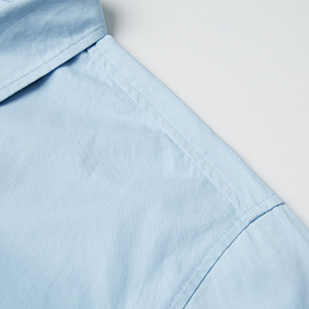 高密度ヘビーウェイト　裾赤ドローストリング付きコットン長袖シャツ