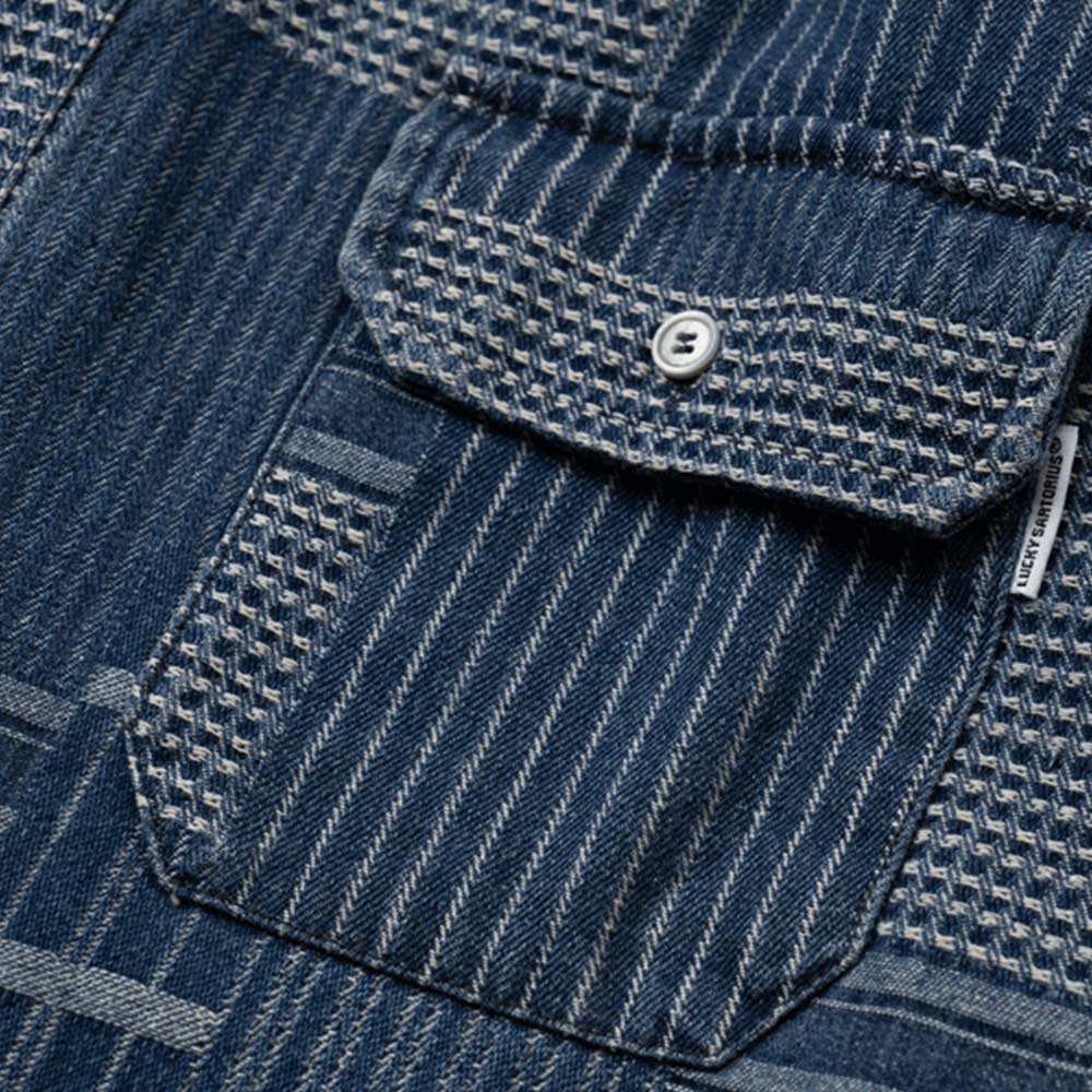 藍染めジャカードチェックシャツ