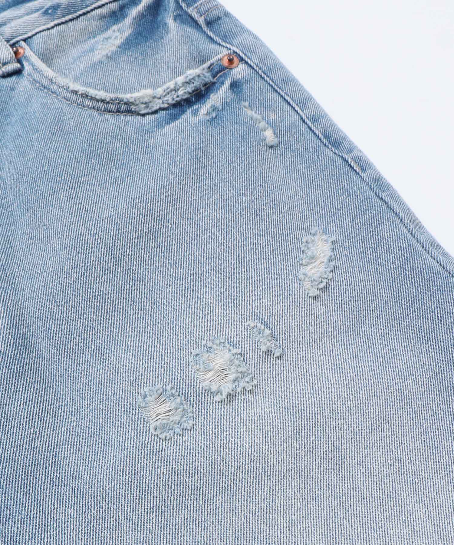 ダメージデニム ゆるストレートパンツ