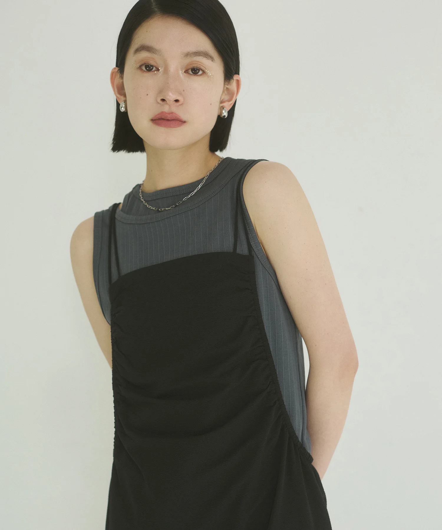 2枚重ね リブタンクトップ