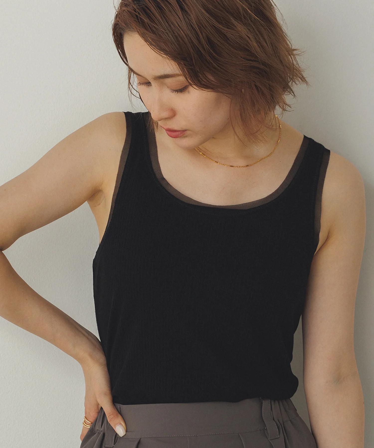 前後2WAY リブチュールタンクトップ