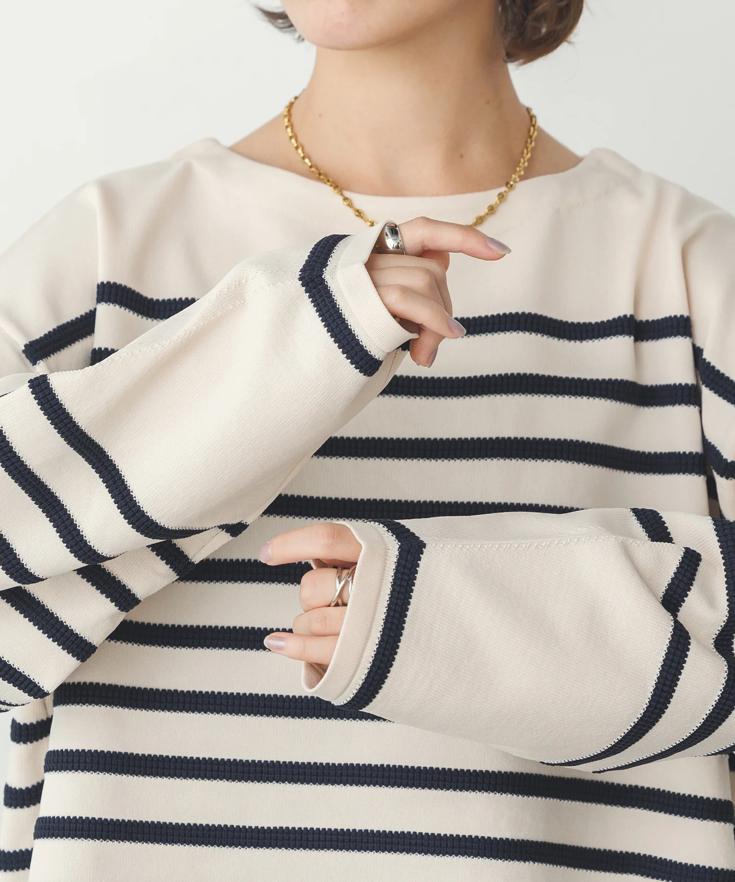 スポンディッシュ 柄編みボーダーニット