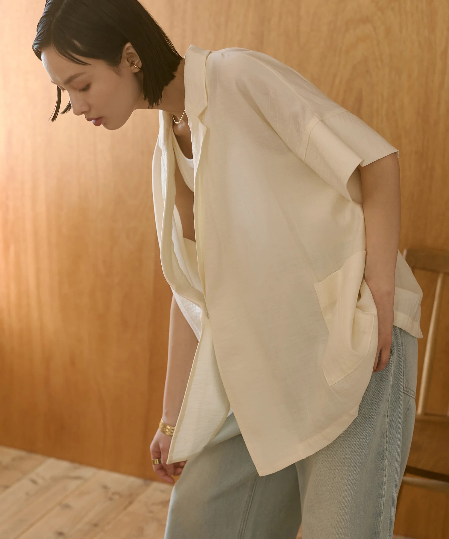 ワッシャーサテン シャツジャケット