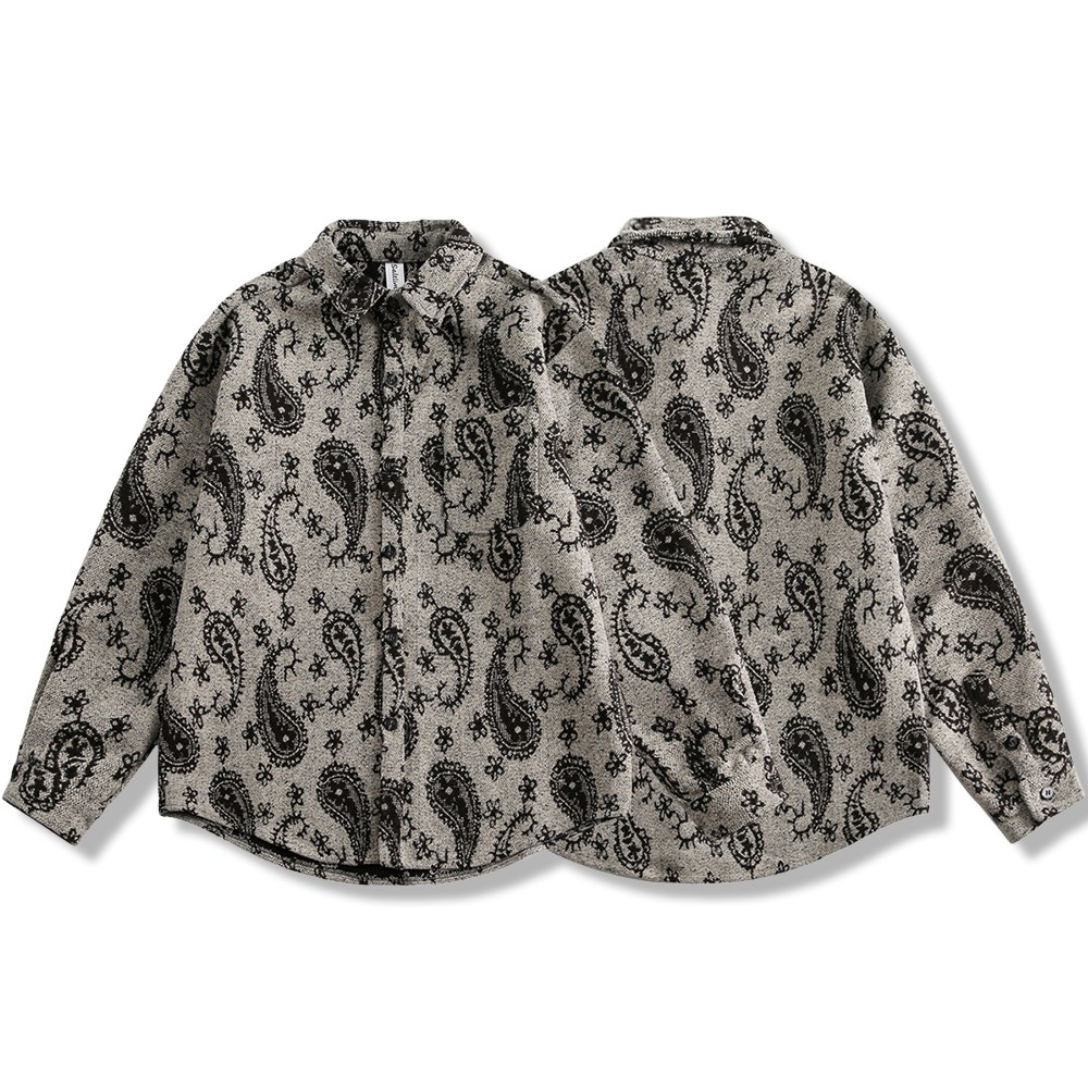 アメリカンレトロ　 ペイズリー柄モノクロ長袖シャツ