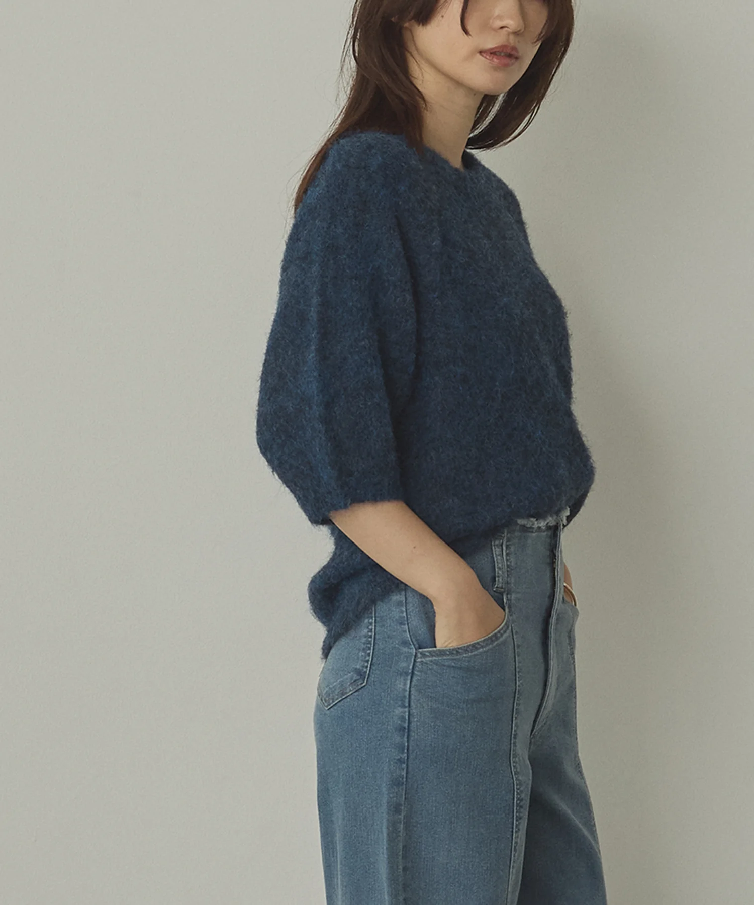 モヘアタッチ 半袖ニット