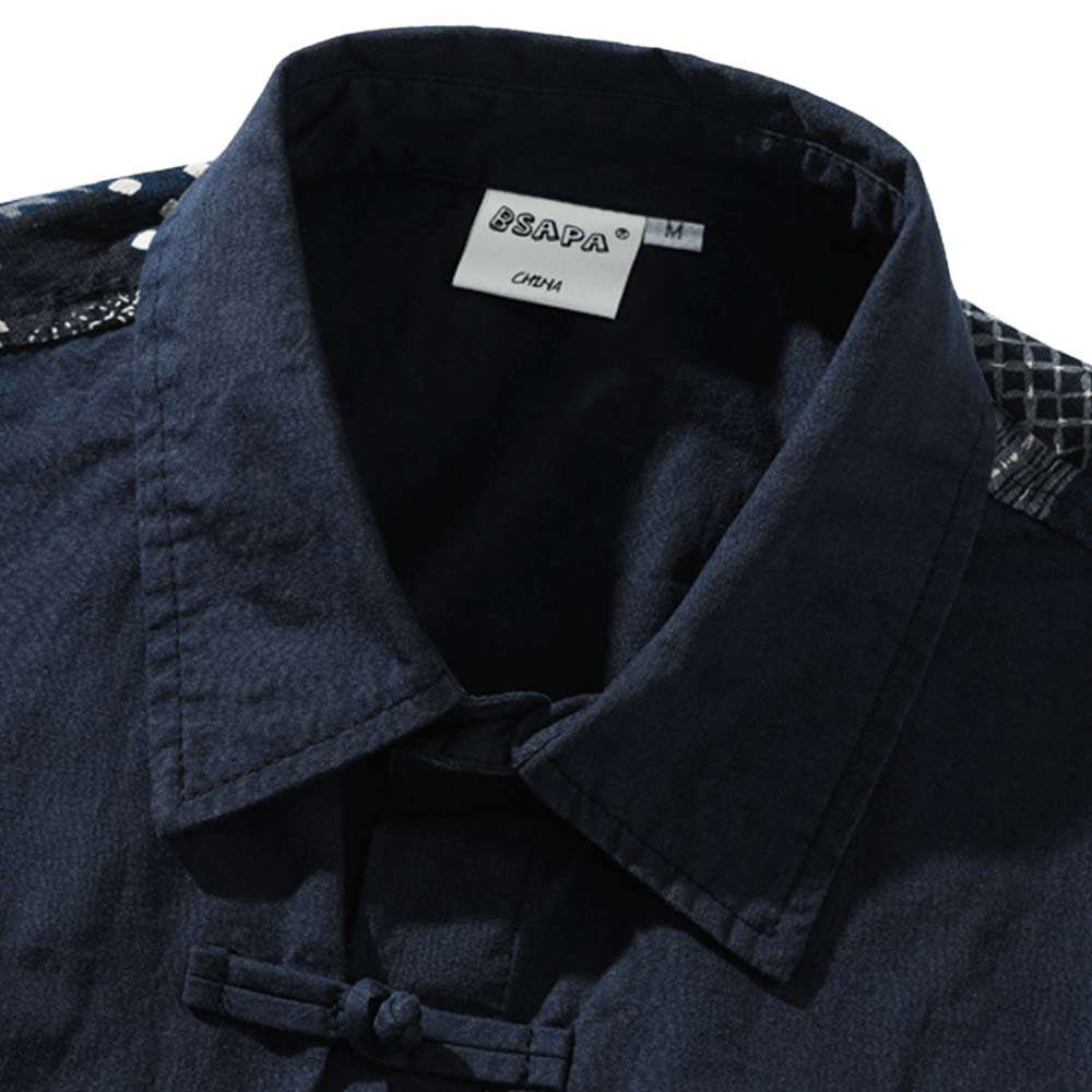 レトロ風パッチワークペイズリー柄長袖シャツ