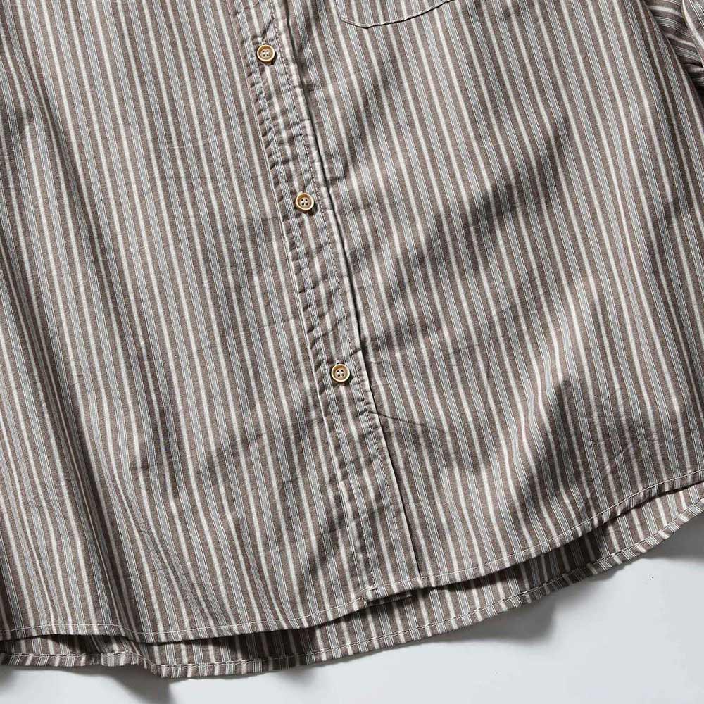 ノーアイロン防シワ　枯茶ストライプ柄　禅意風シャツ