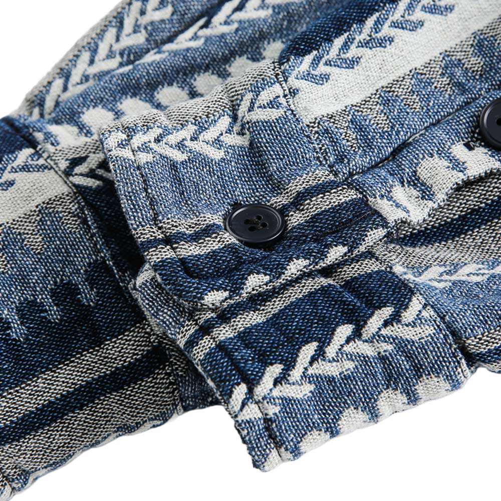 アメカジ　レトロ風編みストライプ長袖シャツ