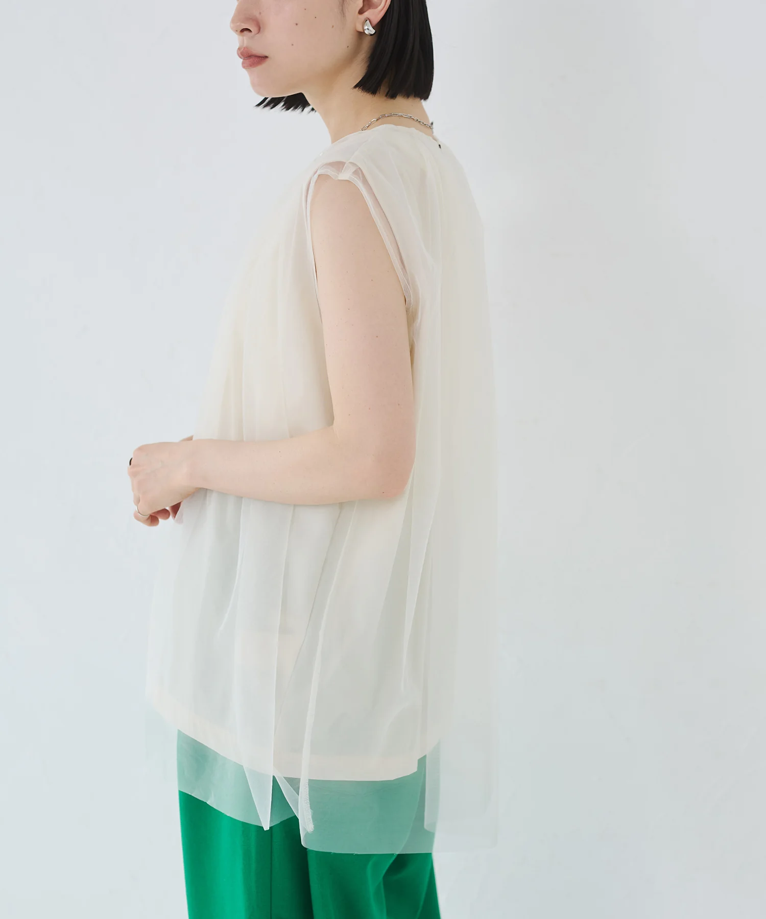 【接触冷感】チュールレイヤードトップス