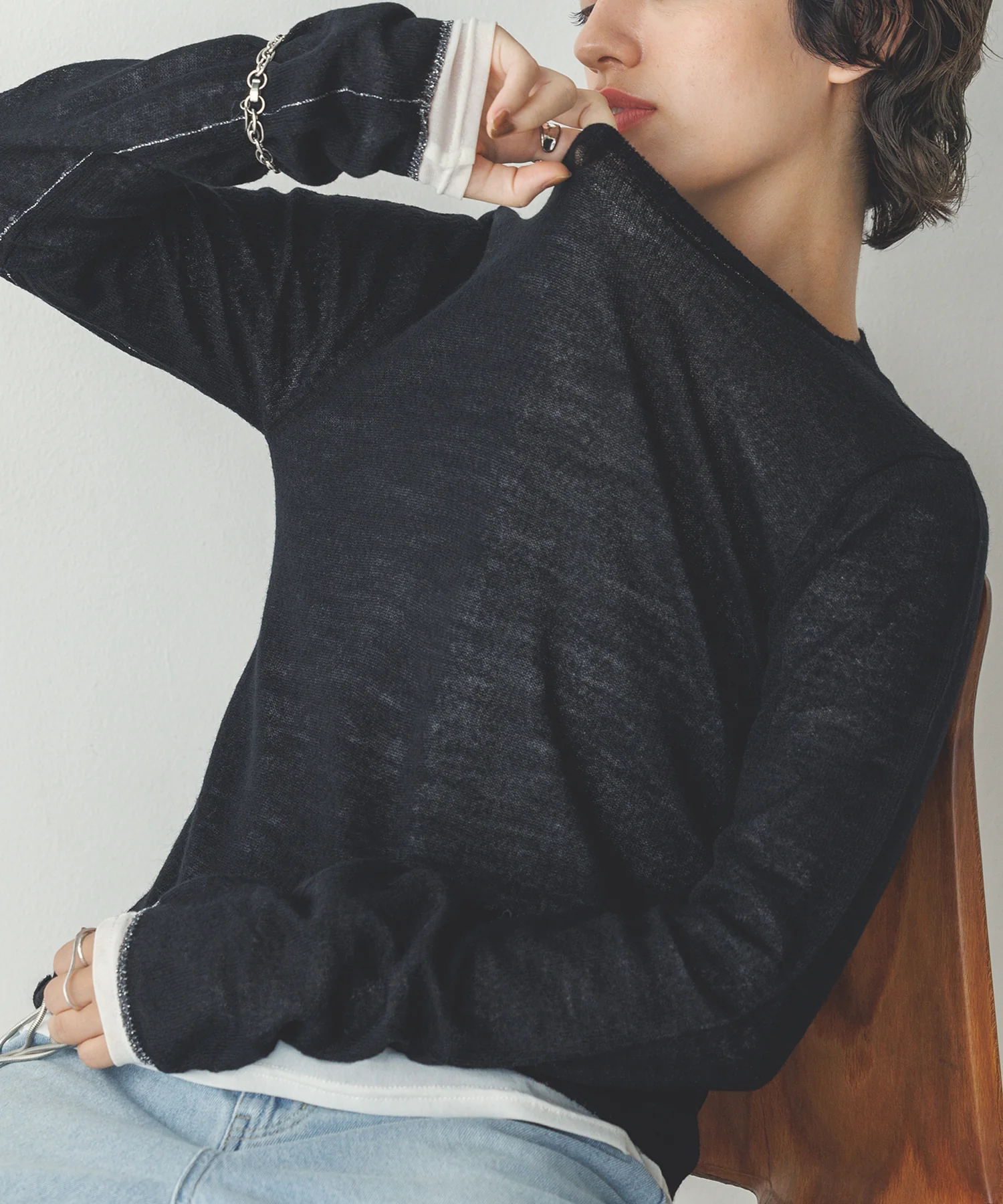 【WEB限定/別注】ラメライン入り ウールミックスシアーニット