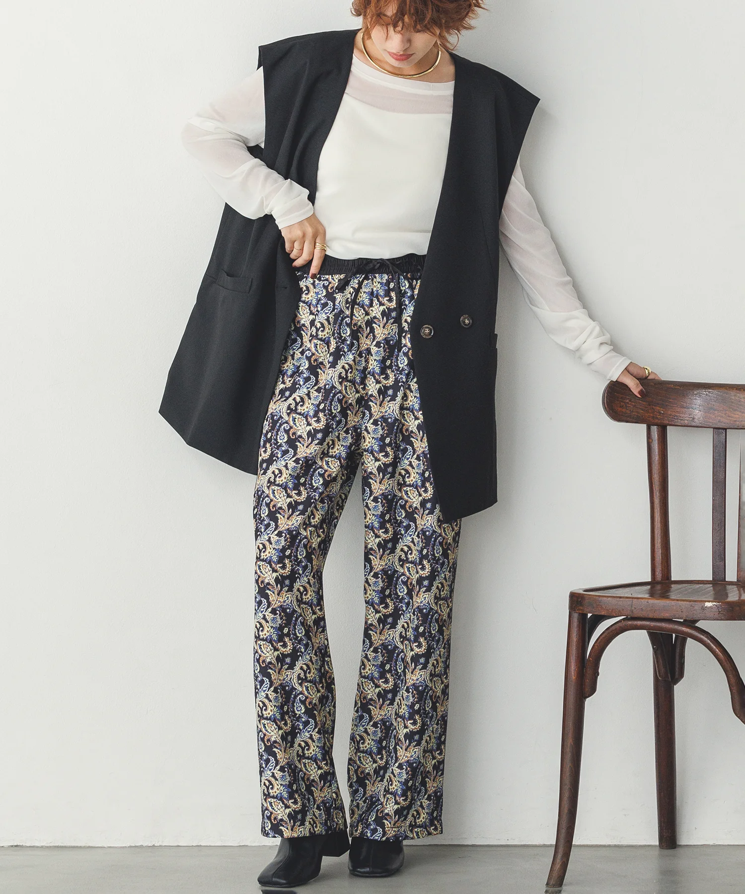 クルーネック シアートップス