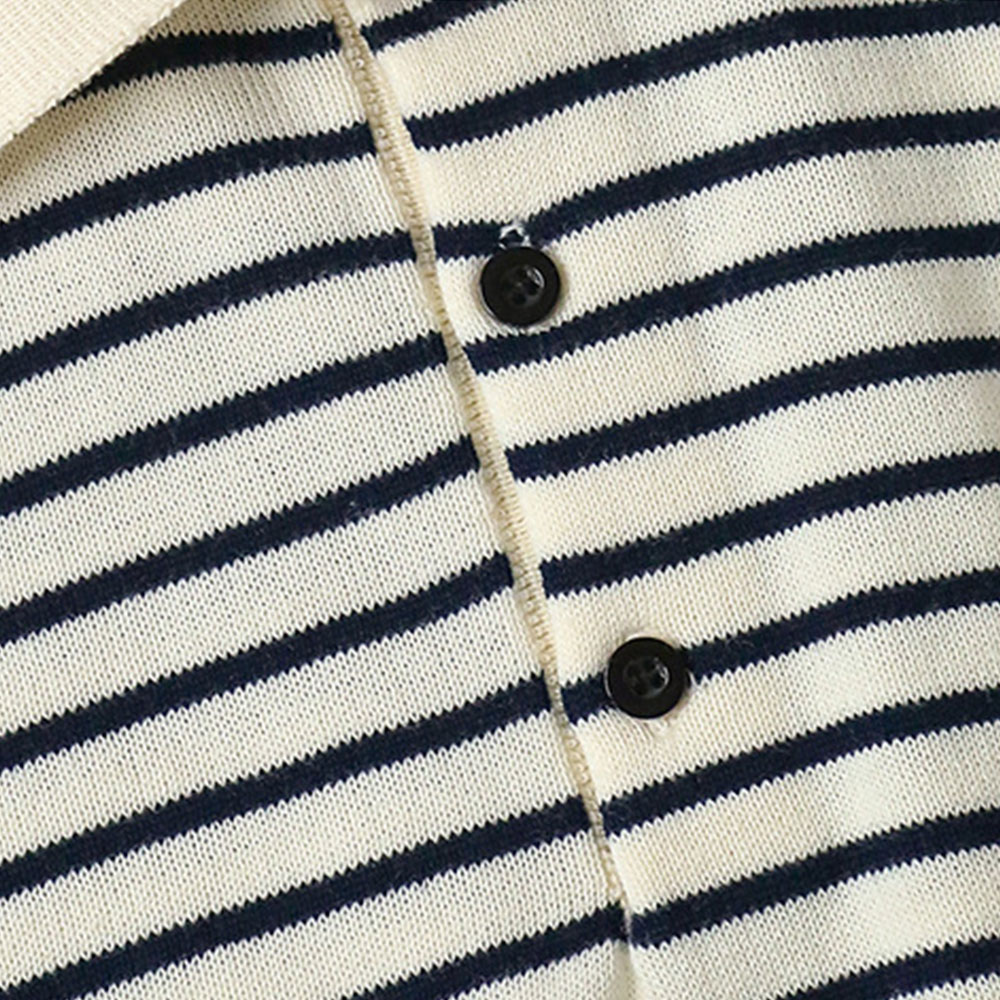 アメリカンレトロ　ボーダー柄オールドマネースタイルポロニットシャツ