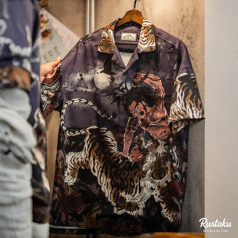 「水滸伝・武松の虎退治」浮世絵タッチ クールタッチキューバカラーシャツ半袖