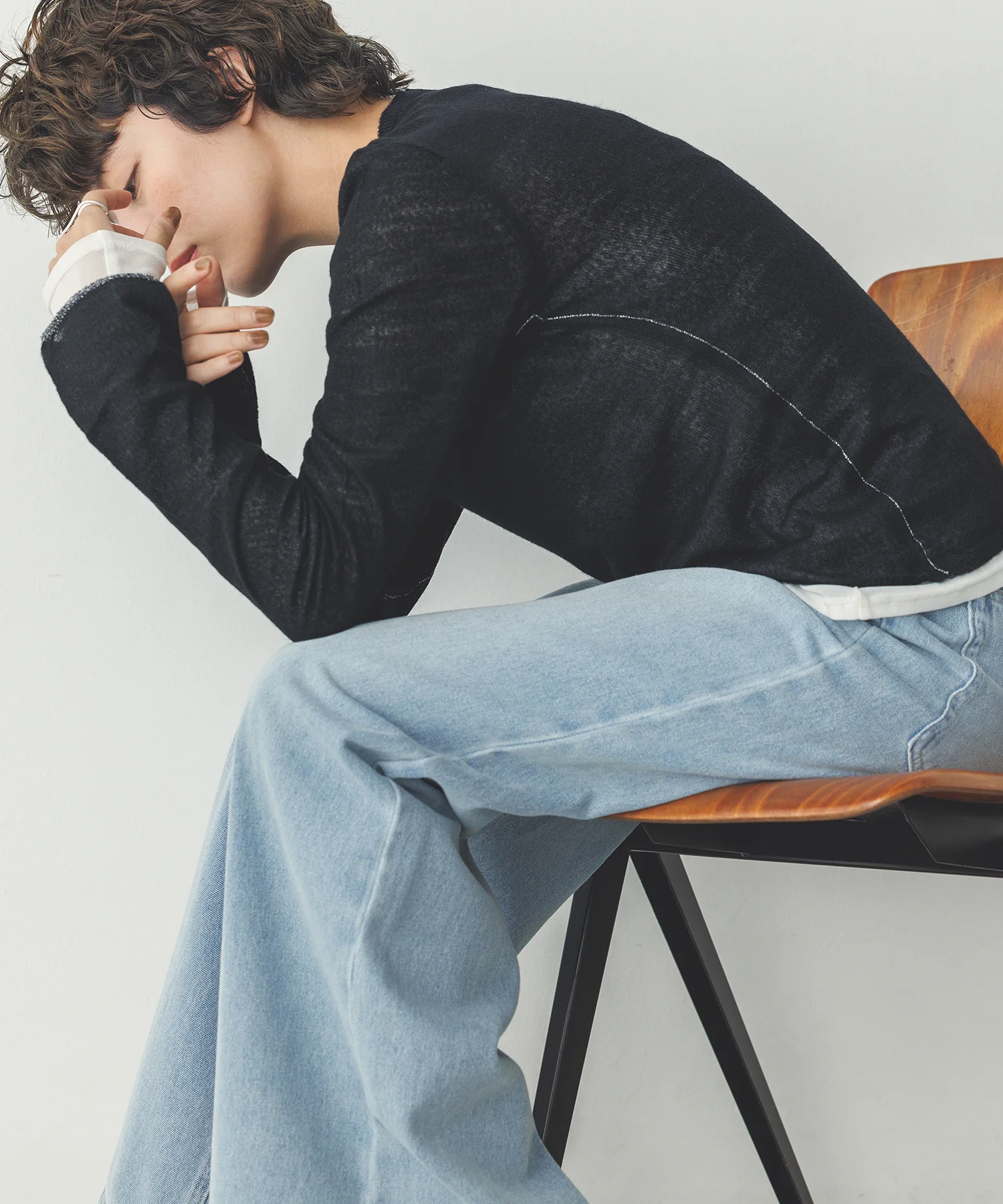 【WEB限定/別注】ラメライン入り ウールミックスシアーニット