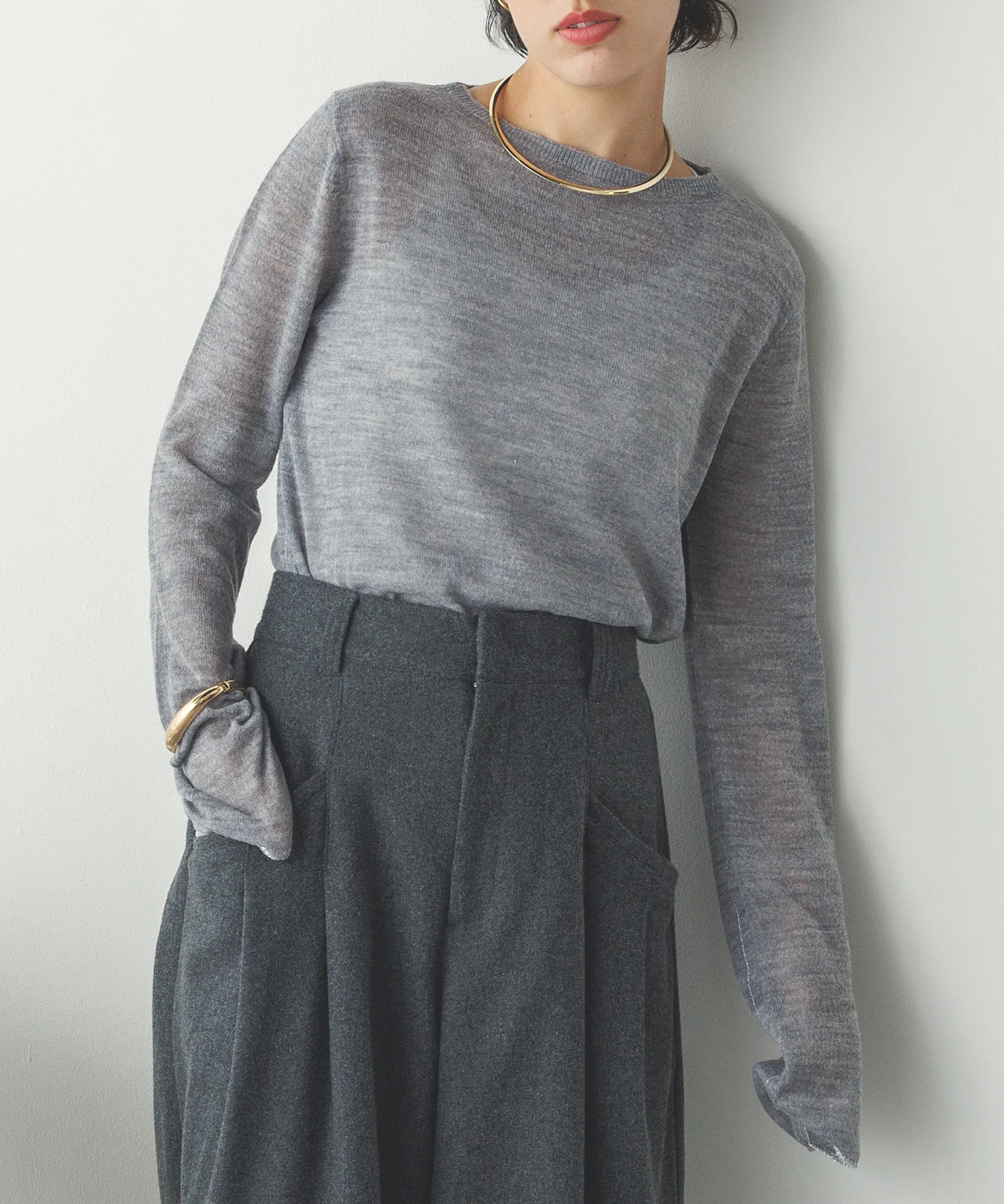 【WEB限定/別注】ラメライン入り ウールミックスシアーニット