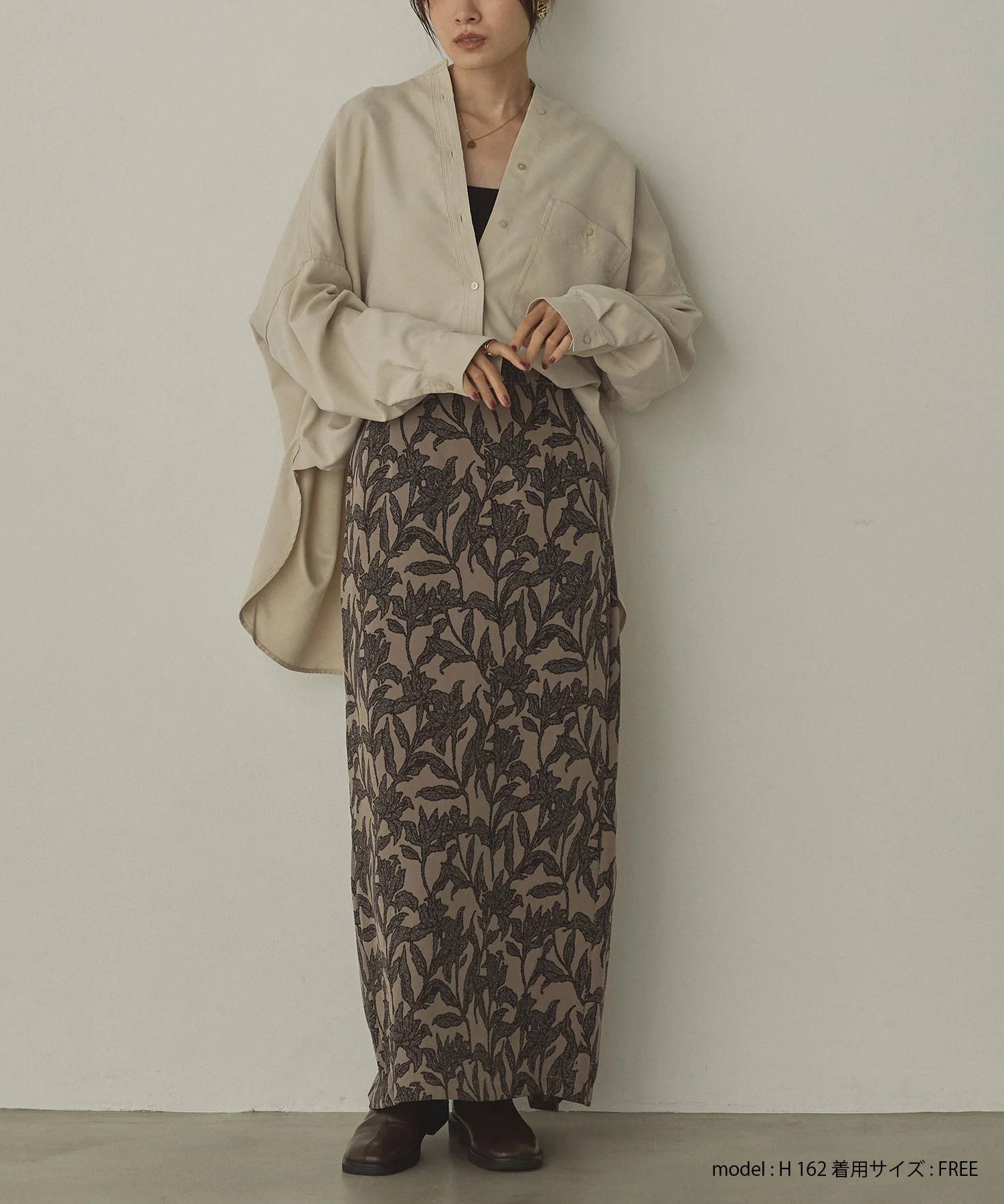 【WEB限定/別注】スウェードライク バンドカラーオーバーサイズシャツ