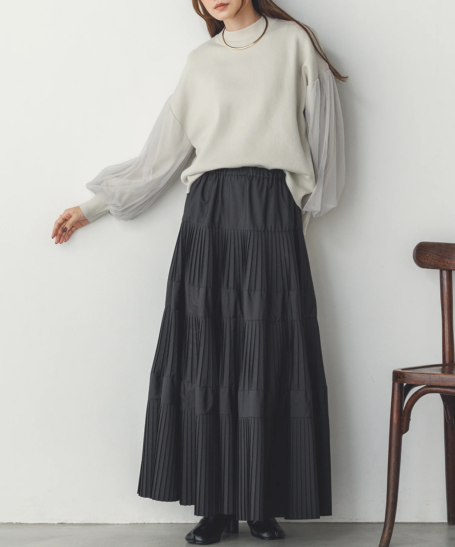 【静電気防止】やわもちヤーン チュールドッキングニット