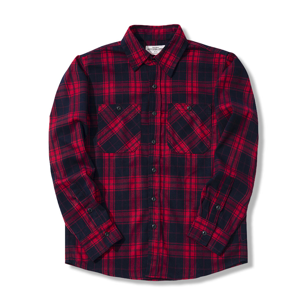 定番デザイン　ヘビーウェイトタータンチェック長袖シャツ