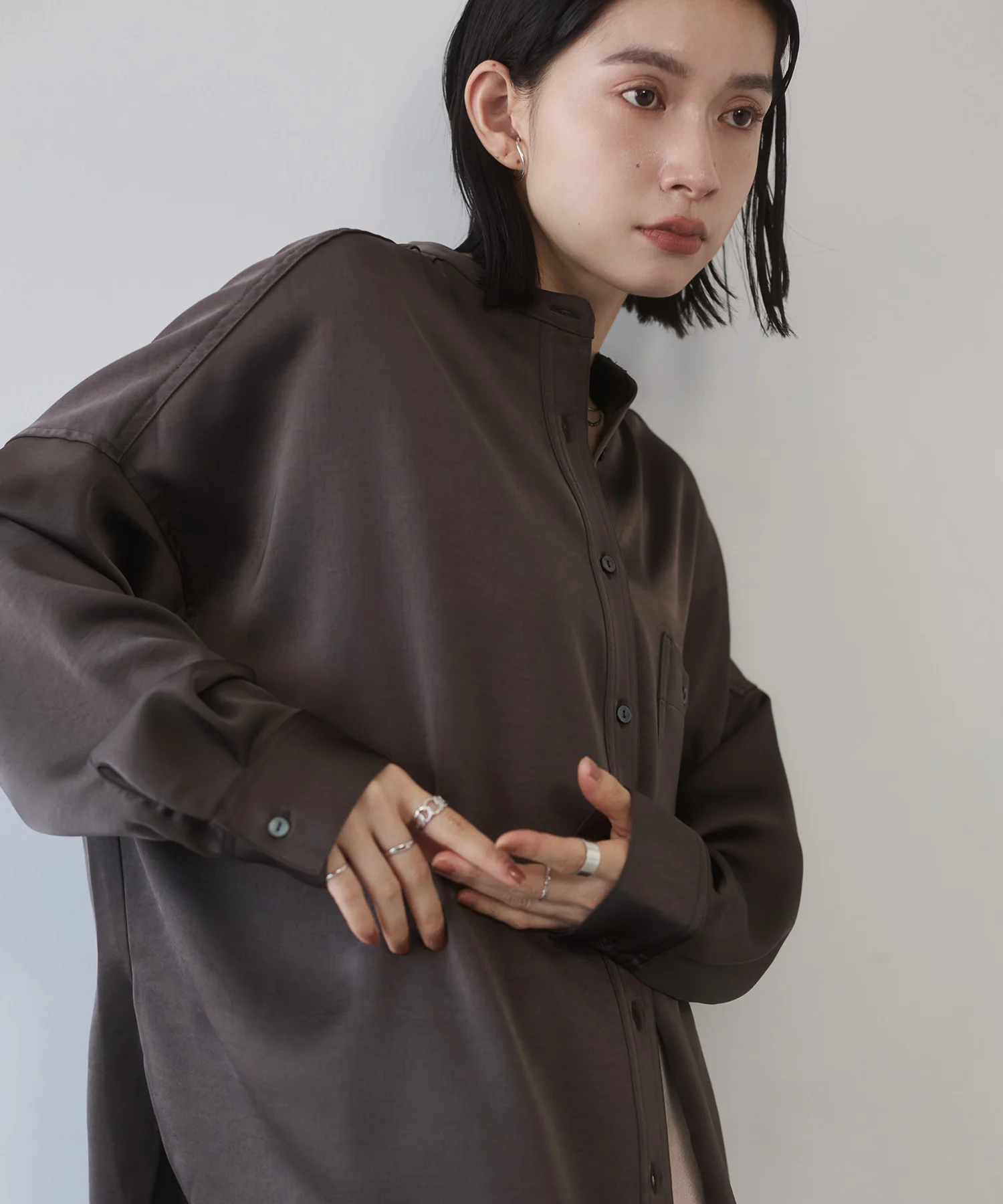 マットサテン オーバーシャツ