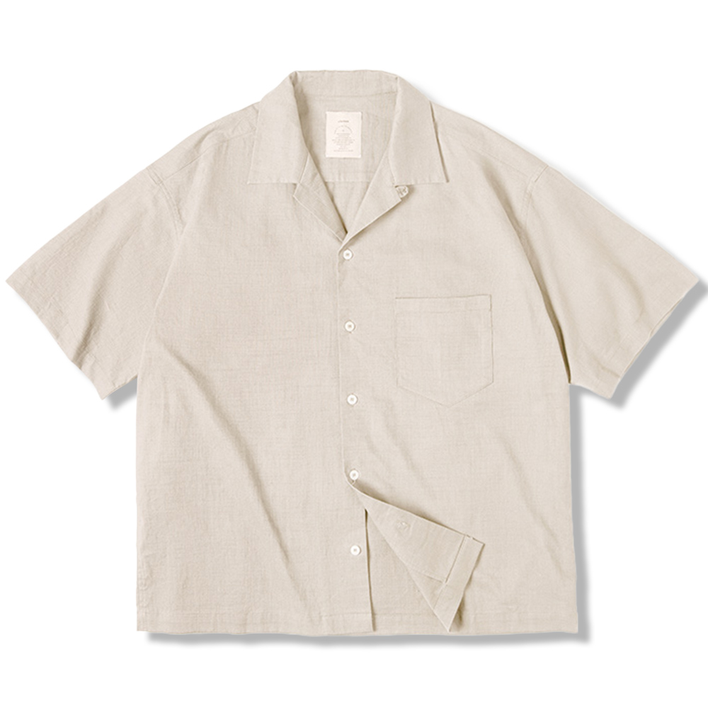 ミニマル　リネン調無地コットンシャツ半袖