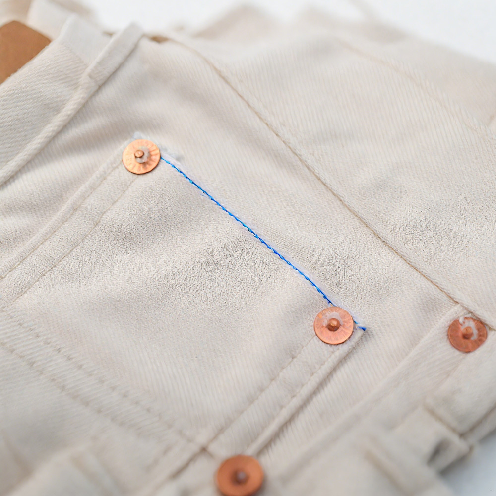 コットンシェル生成り│赤耳ホワイトデニムパンツ