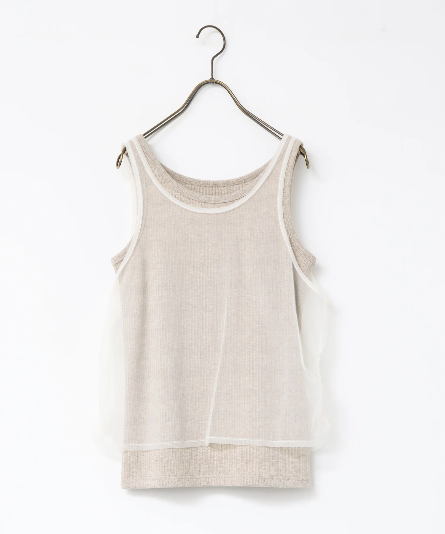 チュールレイヤード リブタンクトップ