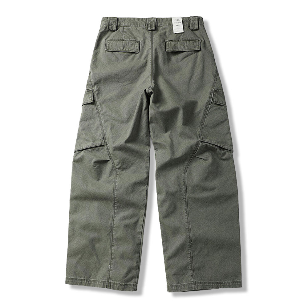リップストップコットンキャンバス　不規則ポケット付きカーゴパンツ