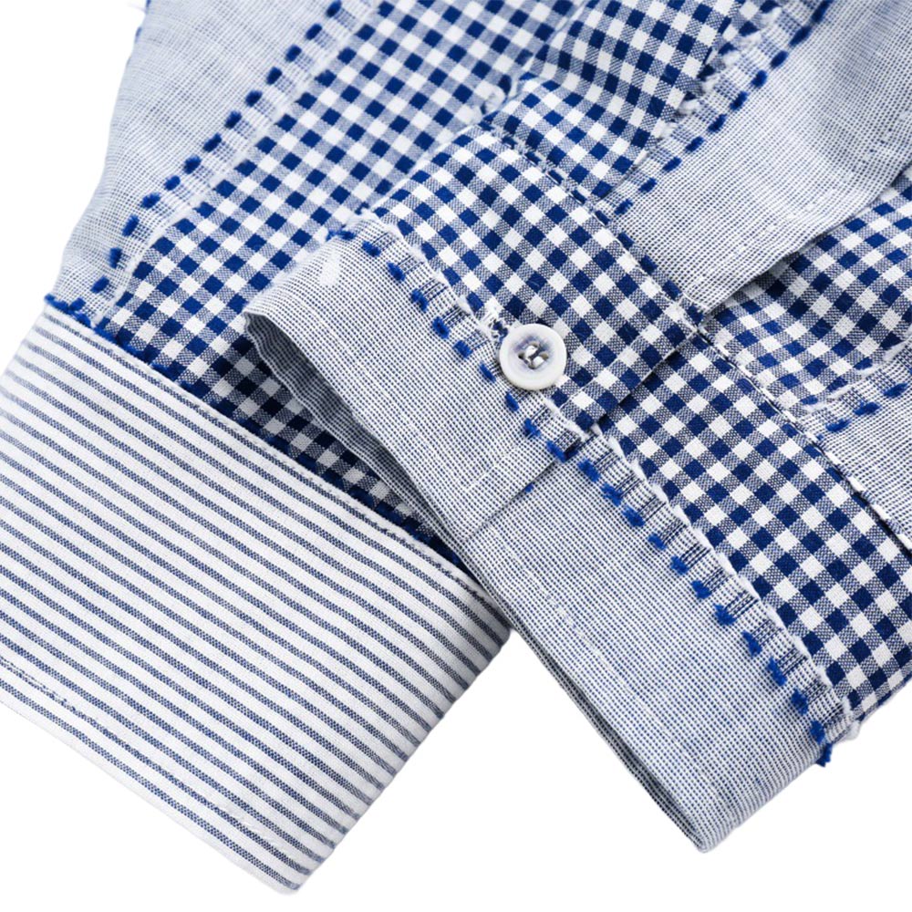 アメカジ　チェック柄パッチワーク長袖シャツ