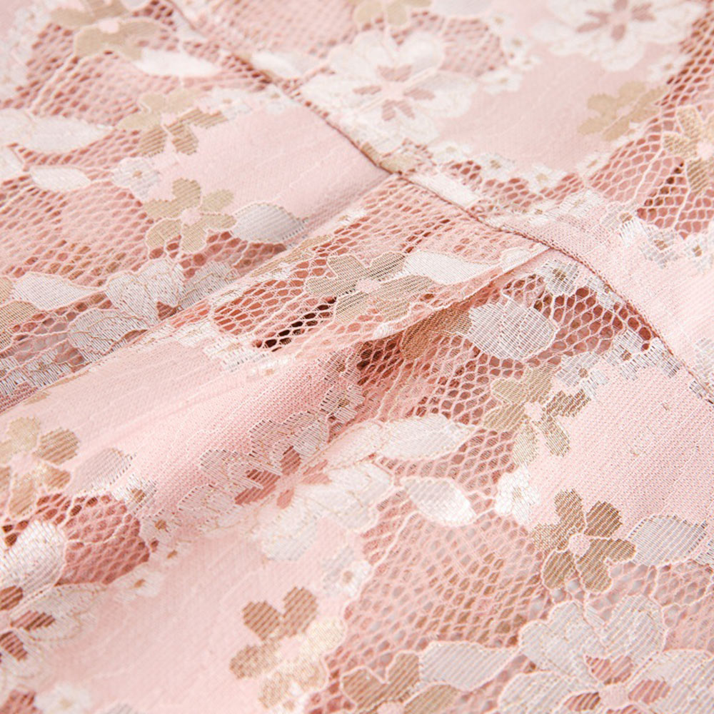 桜柄透かし彫りレース半袖シャツ