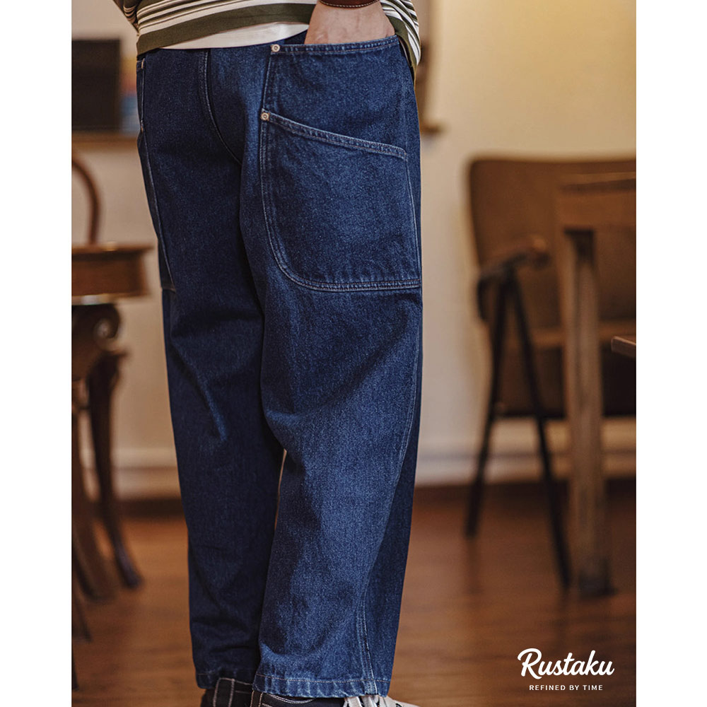 改良版ワーク風　タック入りゴムウエストテーパードデニム