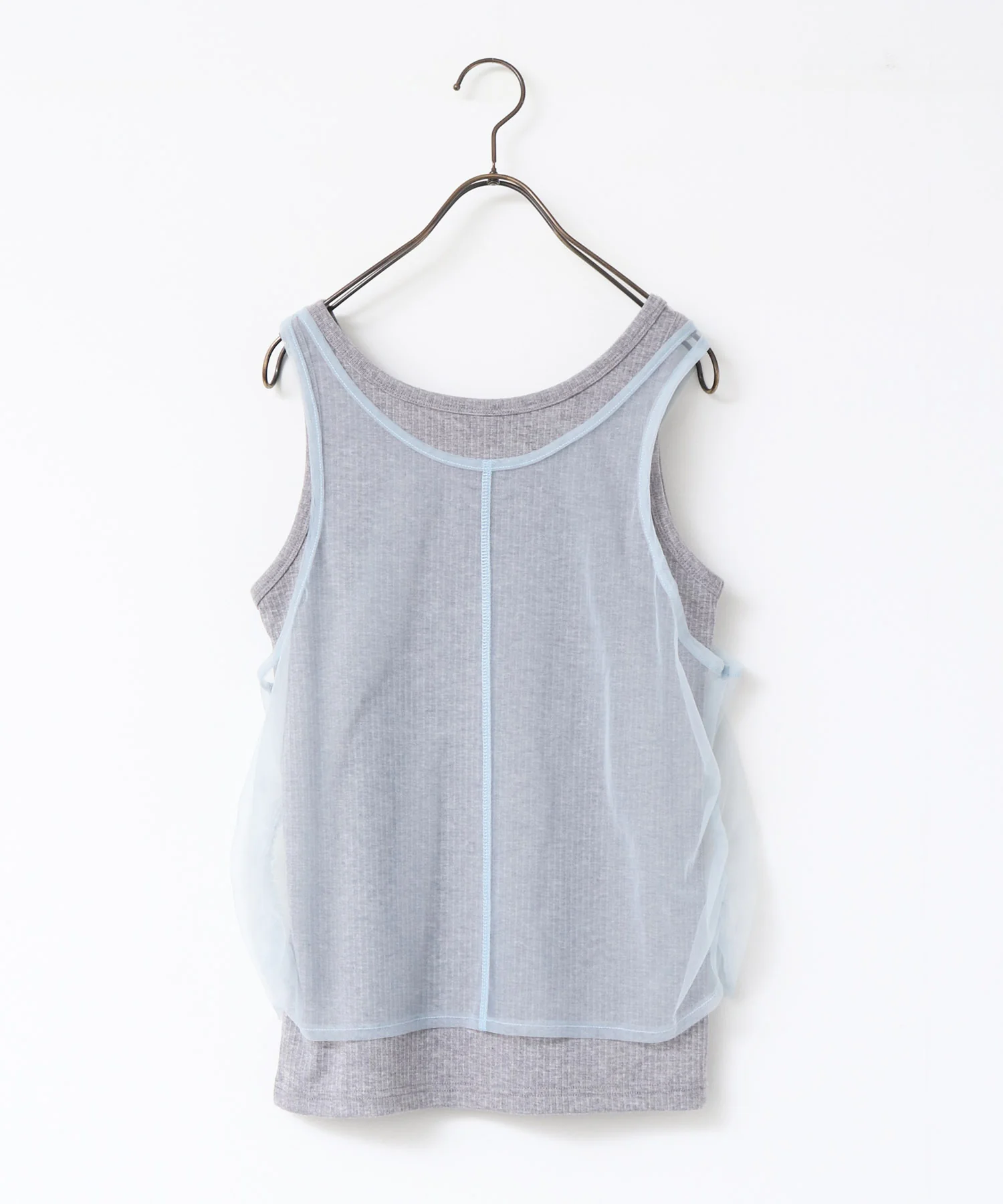 チュールレイヤード リブタンクトップ