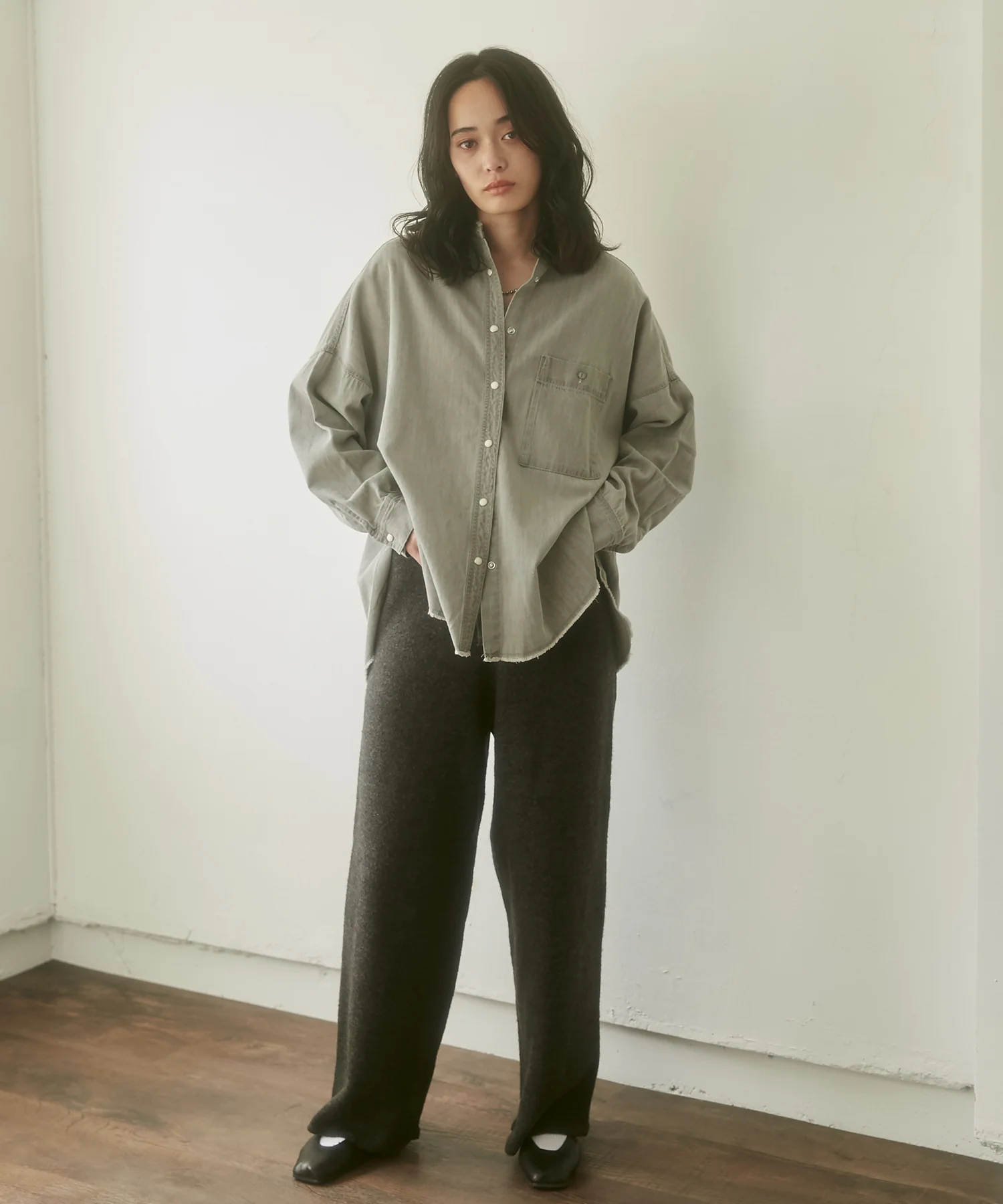 ウール混 ニットパンツ