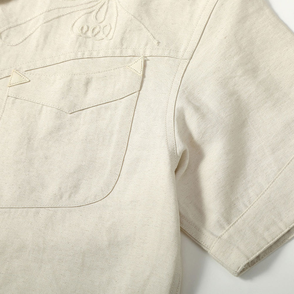 「たづな」 アメカジウエスタン風リネン混半袖シャツ