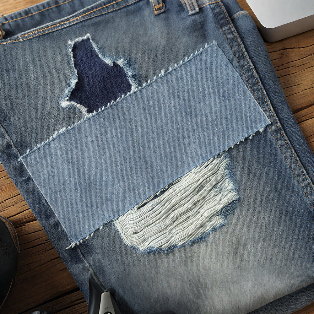 DIYクラフトダメージパッチワーク　ヘビーオンスセルビッジデニムパンツ