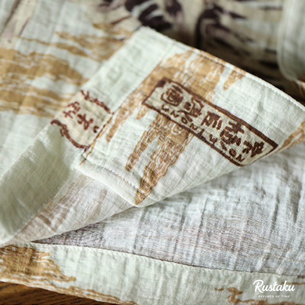 リネン混紡　浮世絵「侍の骸骨」総柄キューバシャツ