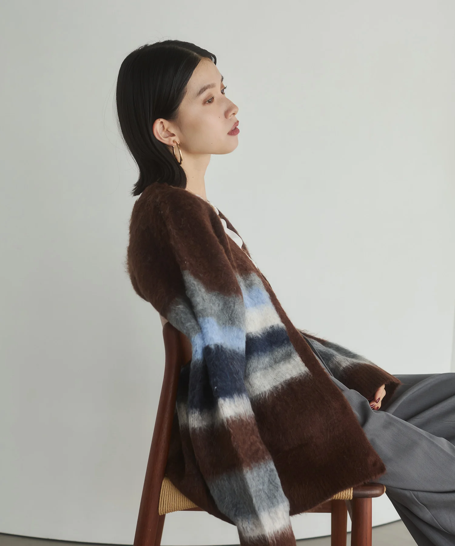 起毛シャギー ボーダーニットカーディガン