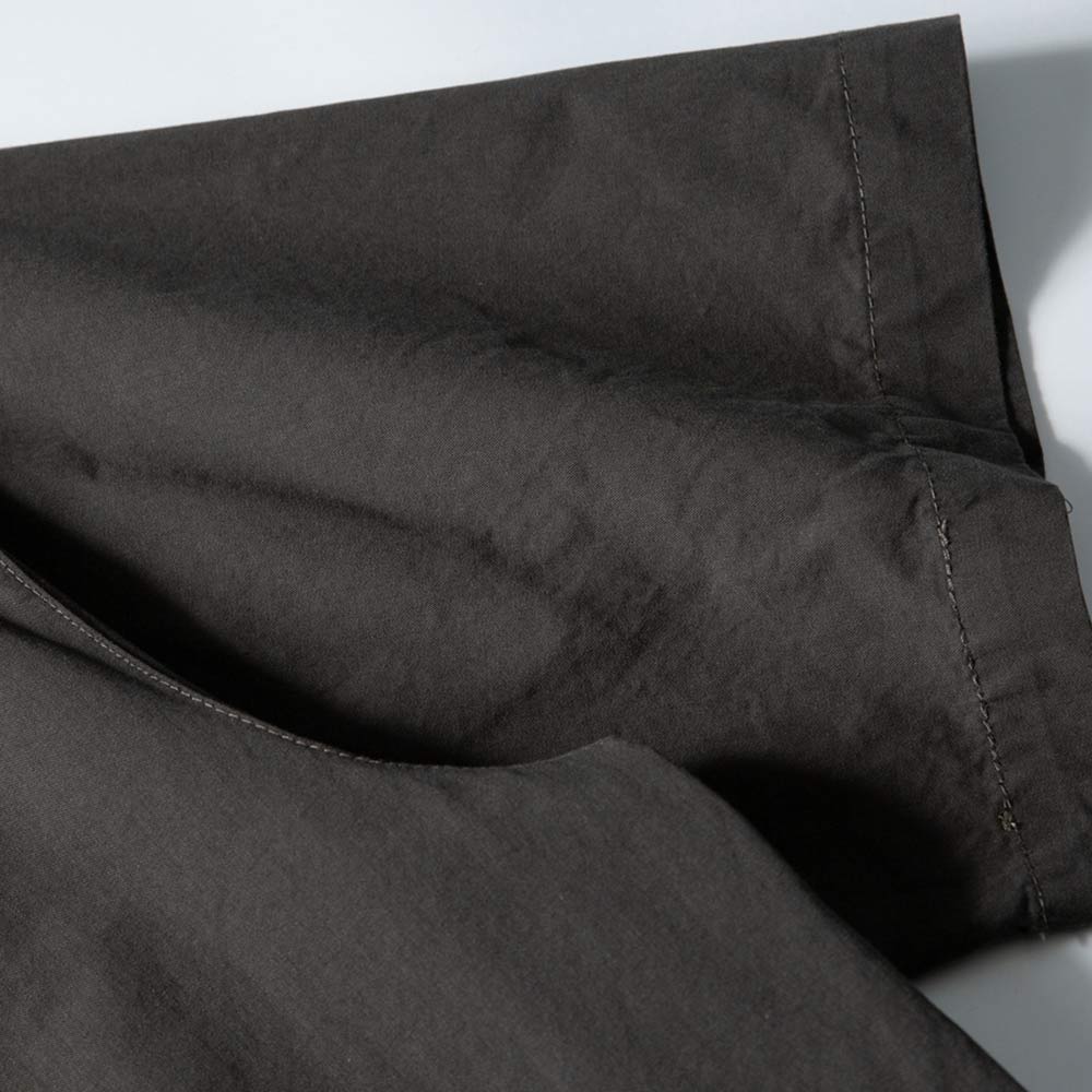 チェック柄切り替え　和風ノーカラーシャツ半袖