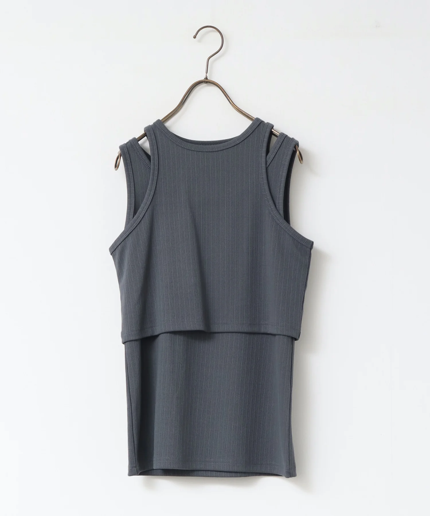 2枚重ね リブタンクトップ
