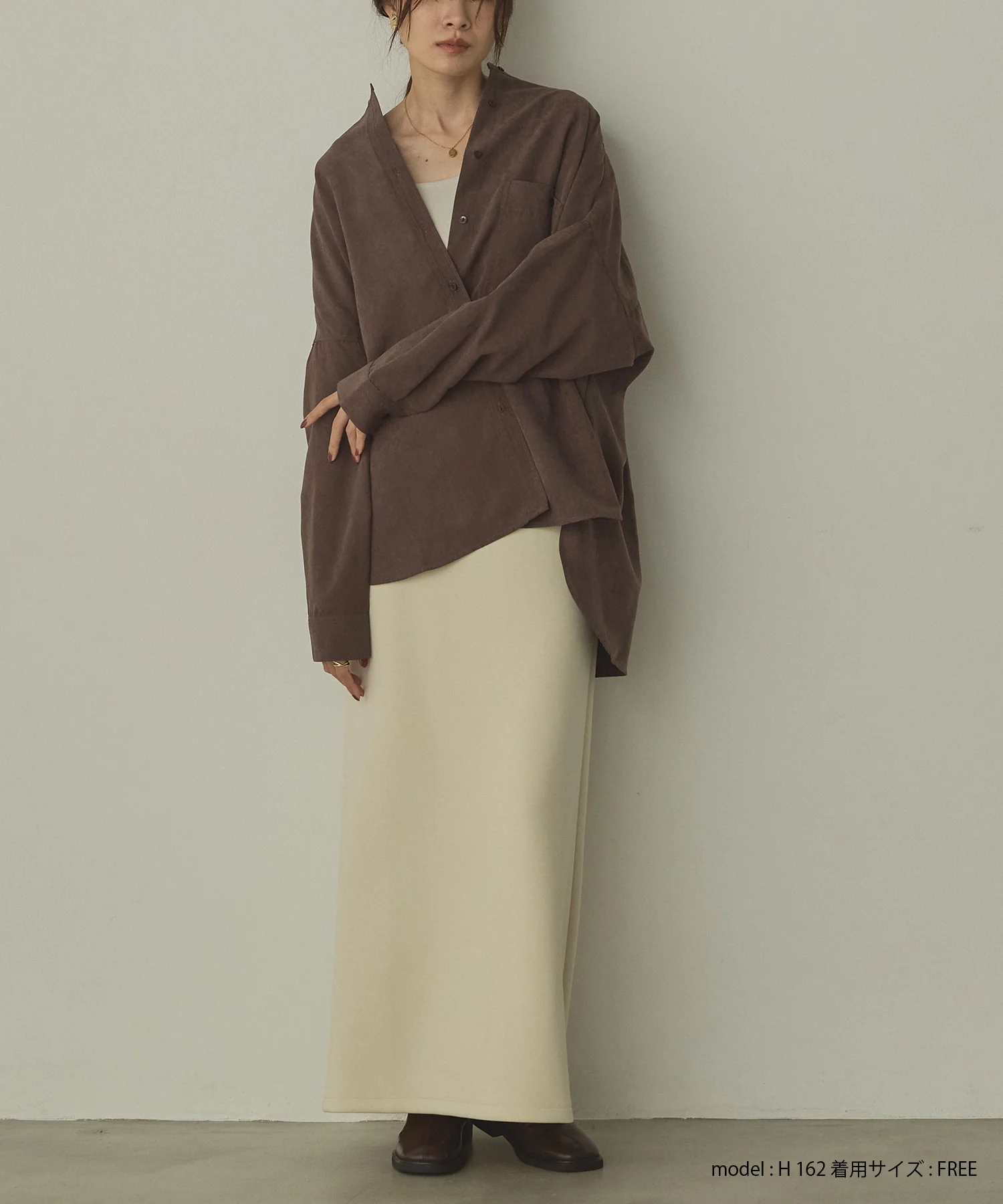 【WEB限定/別注】スウェードライク バンドカラーオーバーサイズシャツ